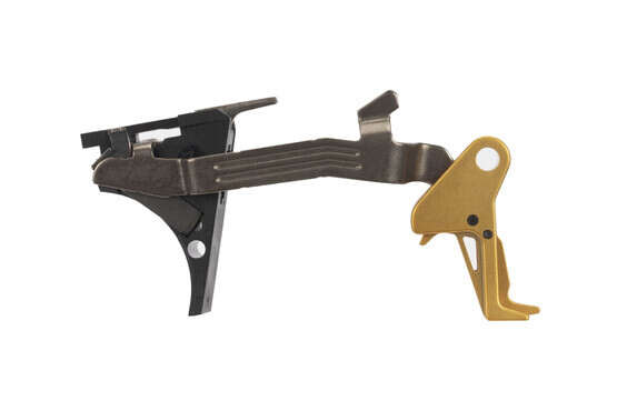 CMC Triggers Drop-In Glock 42 trigger features a flat bow for enhanced trigger feel and an eye-catching gold trigger.